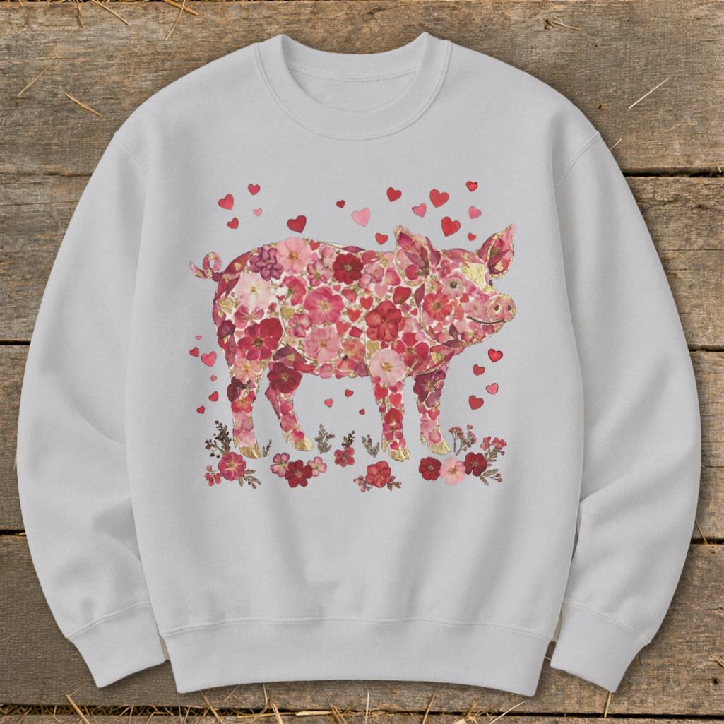 Flowers & Hearts - Pig Sweatshirt
