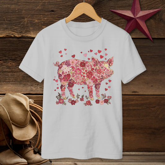 Flowers & Hearts - Pig T-Shirt (Youth)
