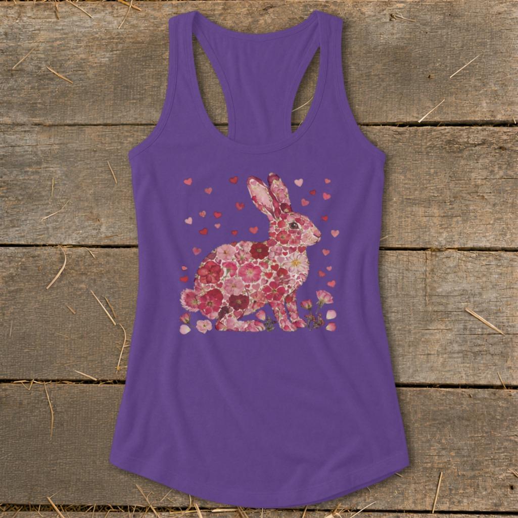 Flowers & Hearts - Rabbit Racerback Tank