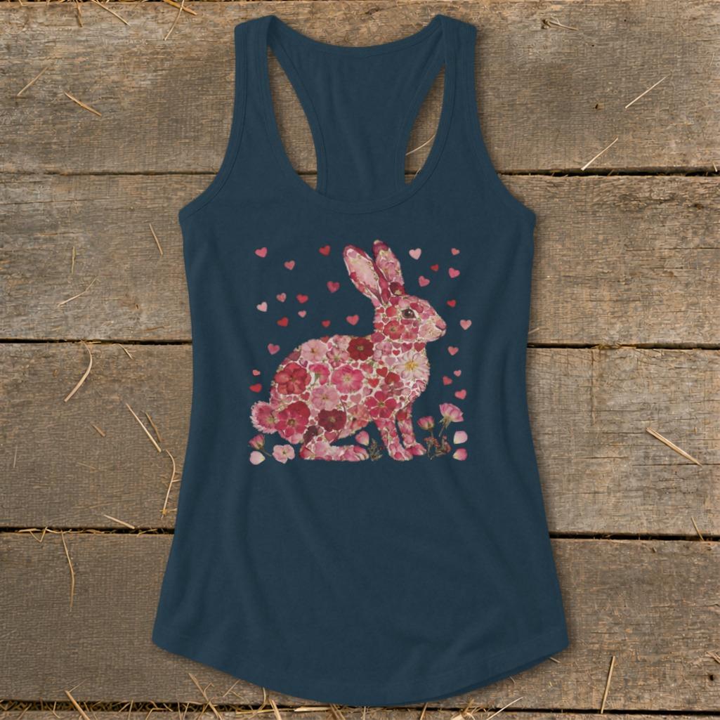 Flowers & Hearts - Rabbit Racerback Tank