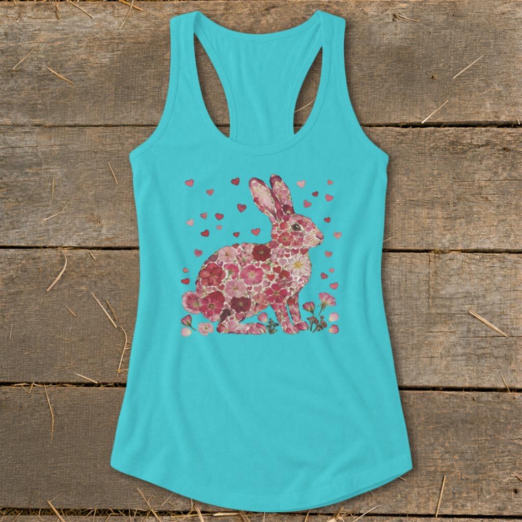 Flowers & Hearts - Rabbit Racerback Tank