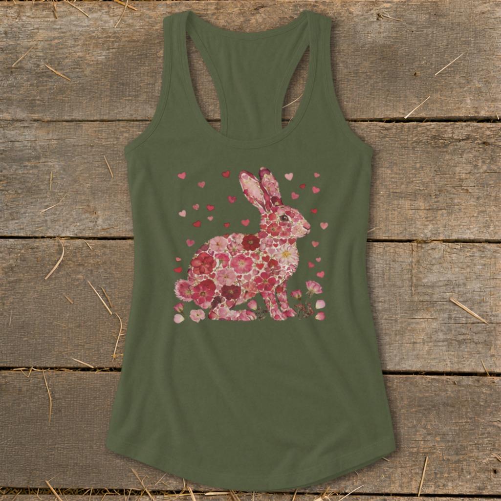 Flowers & Hearts - Rabbit Racerback Tank