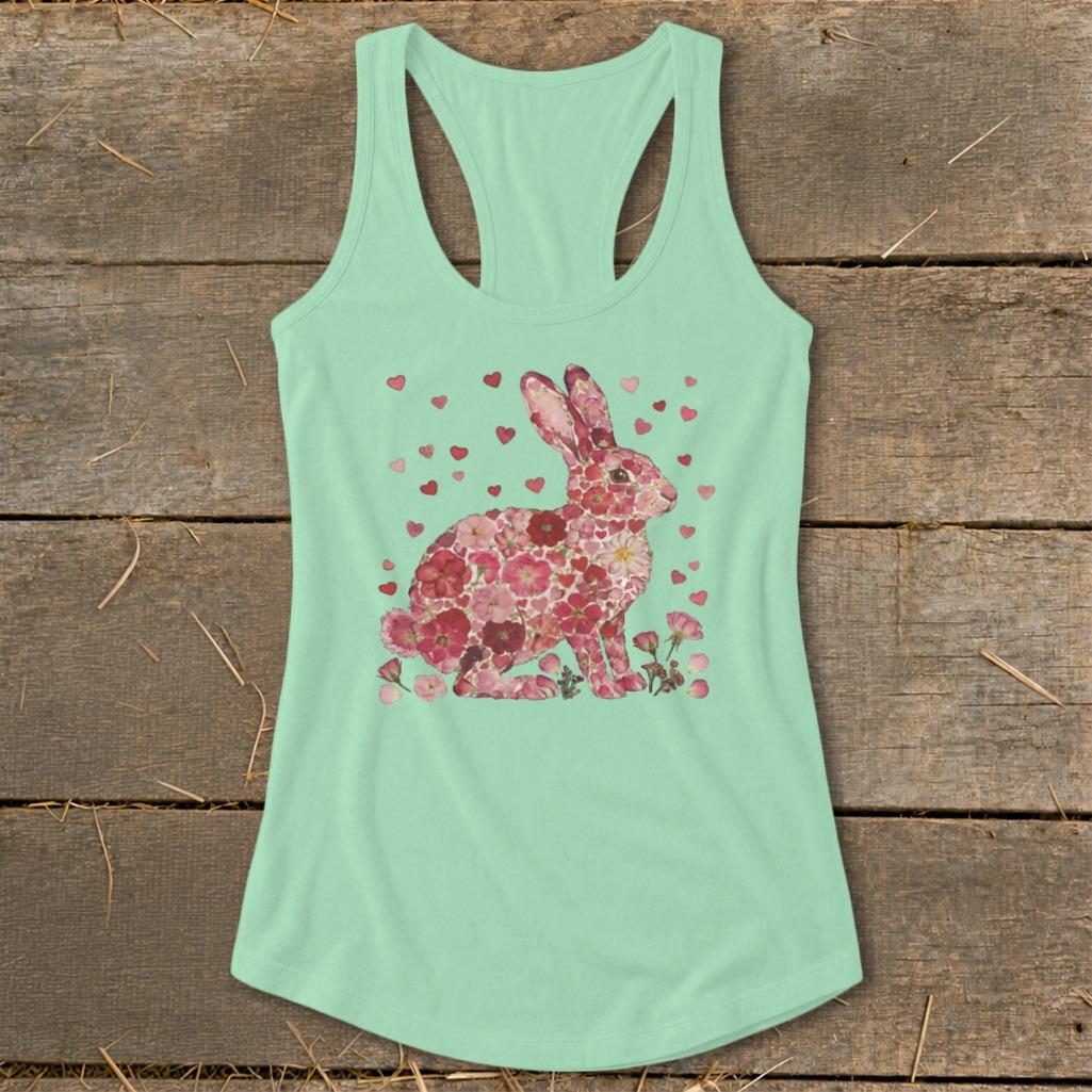 Flowers & Hearts - Rabbit Racerback Tank