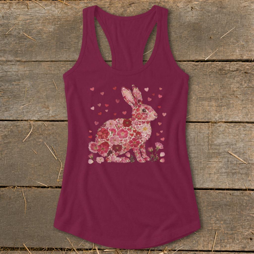 Flowers & Hearts - Rabbit Racerback Tank