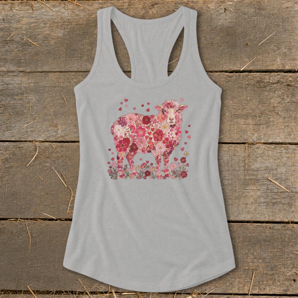 Flowers & Hearts - Sheep Racerback Tank