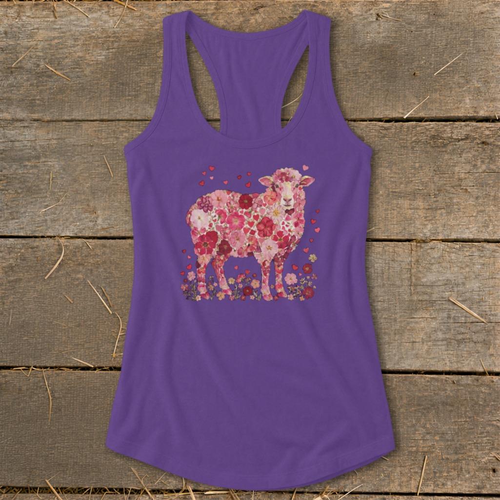 Flowers & Hearts - Sheep Racerback Tank