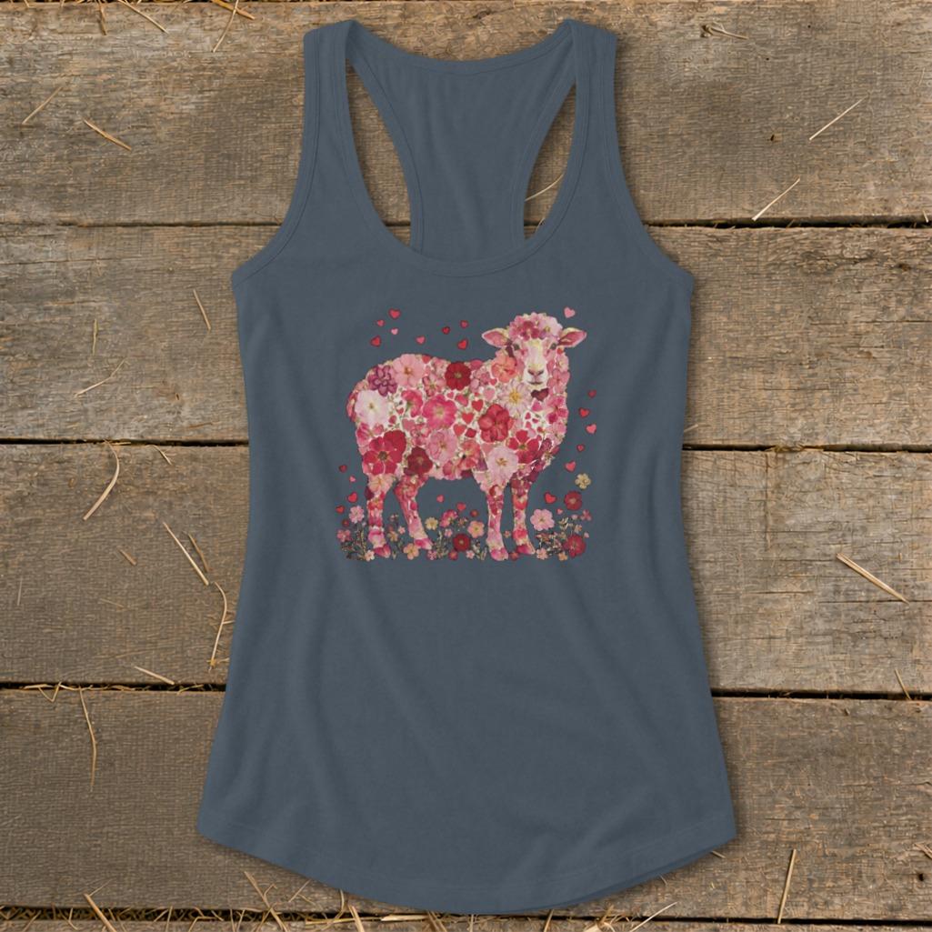 Flowers & Hearts - Sheep Racerback Tank