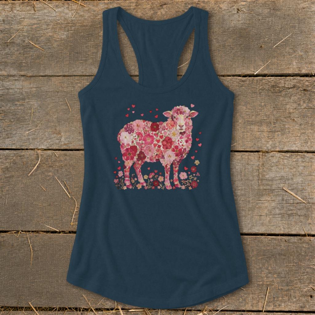 Flowers & Hearts - Sheep Racerback Tank