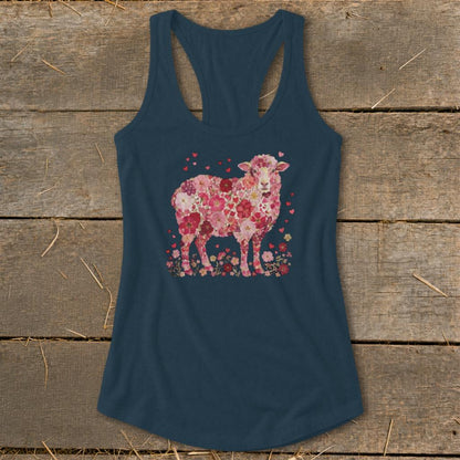 Flowers & Hearts - Sheep Racerback Tank