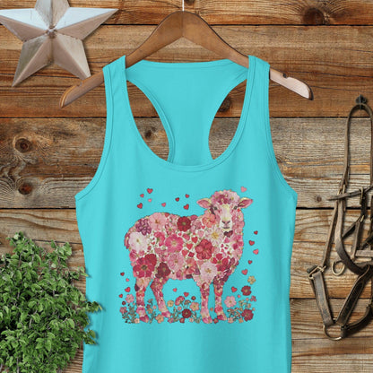 Flowers & Hearts - Sheep Racerback Tank