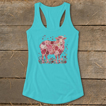 Flowers & Hearts - Sheep Racerback Tank