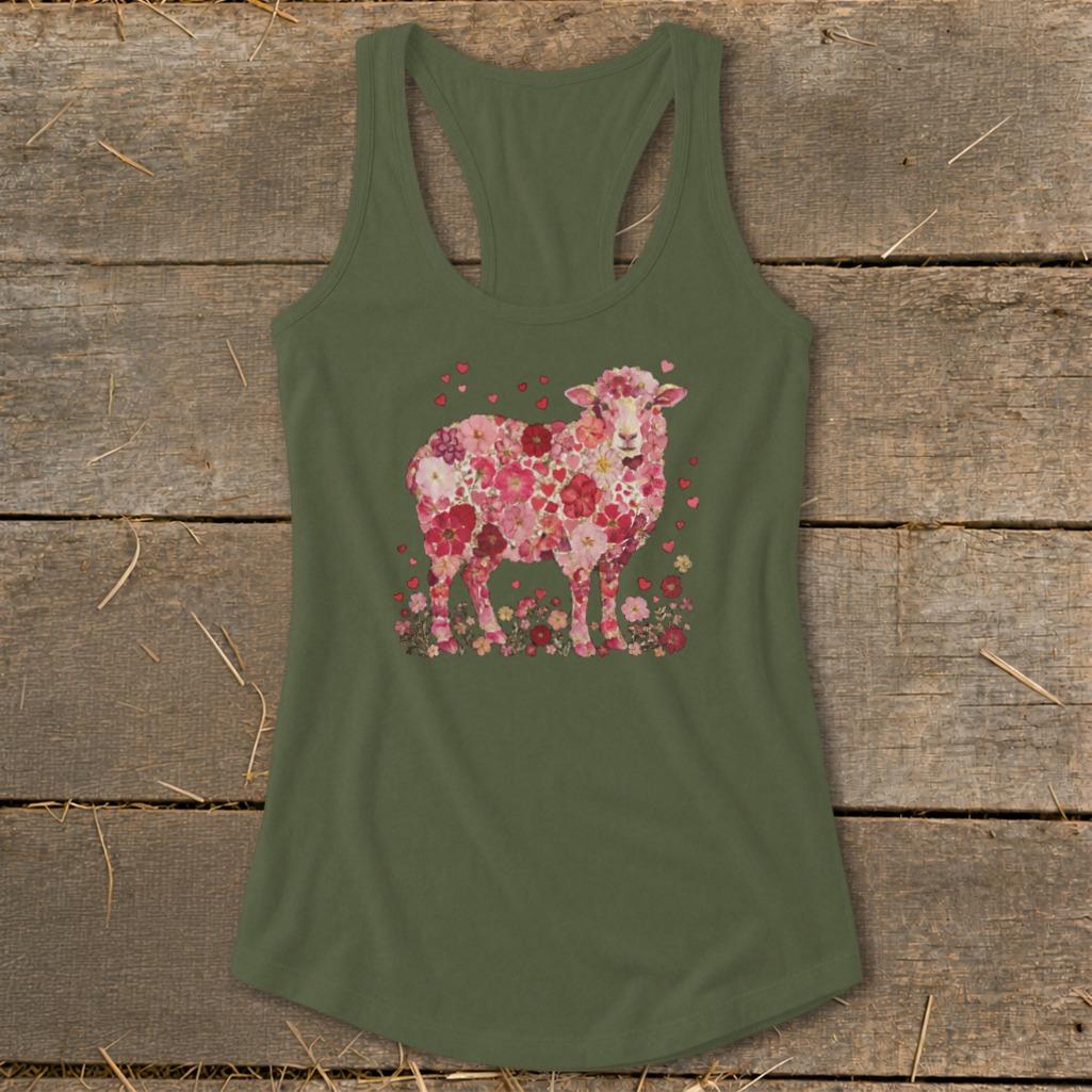 Flowers & Hearts - Sheep Racerback Tank