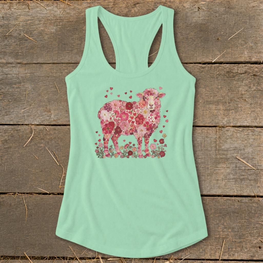 Flowers & Hearts - Sheep Racerback Tank