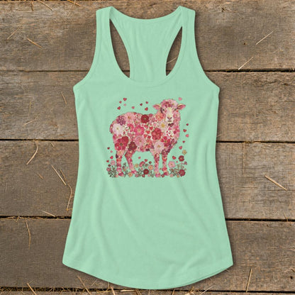 Flowers & Hearts - Sheep Racerback Tank