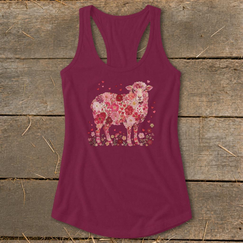 Flowers & Hearts - Sheep Racerback Tank