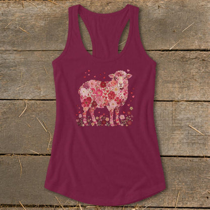 Flowers & Hearts - Sheep Racerback Tank