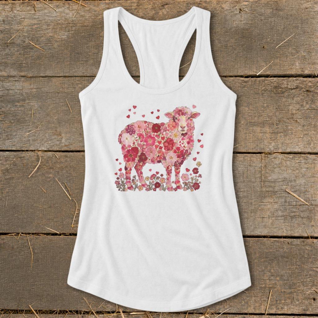 Flowers & Hearts - Sheep Racerback Tank