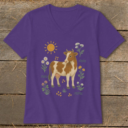 Folk Art Cow V-neck