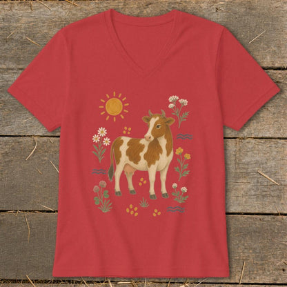 Folk Art Cow V-neck