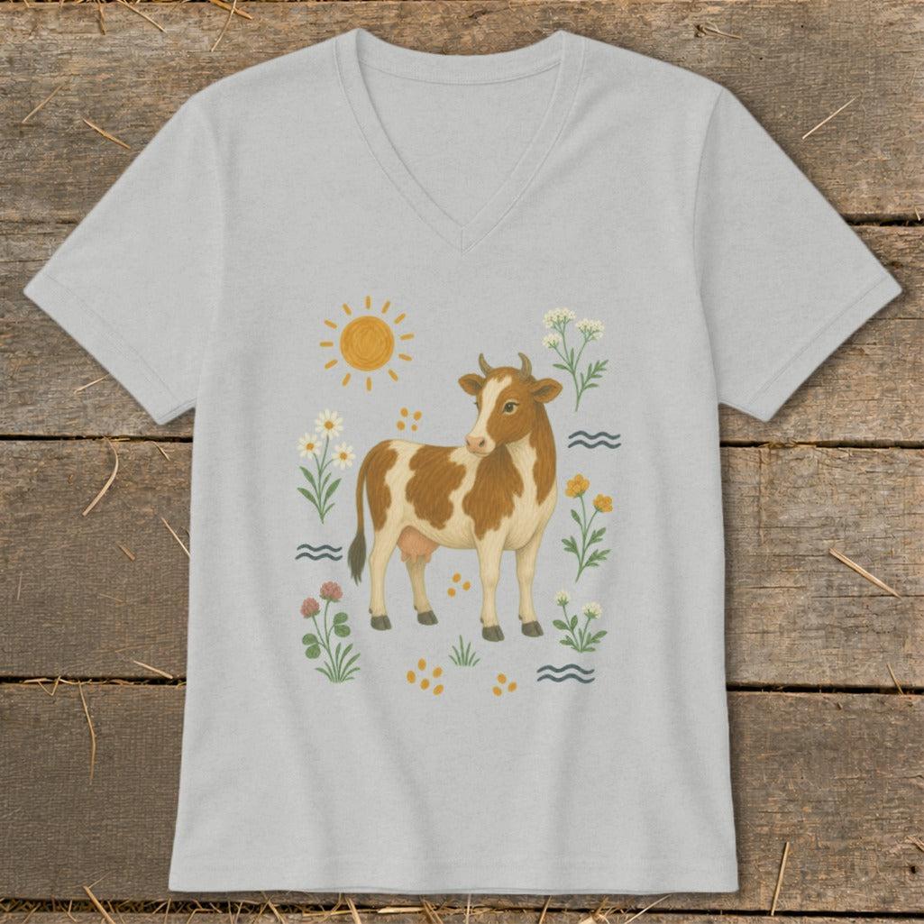 Folk Art Cow V-neck