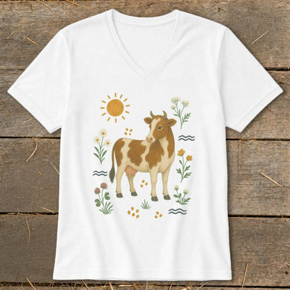 Folk Art Cow V-neck