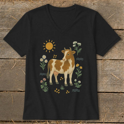 Folk Art Cow V-neck
