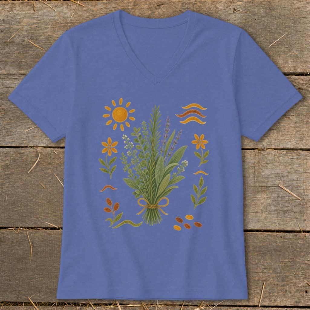 Folk Art Herbs V-neck