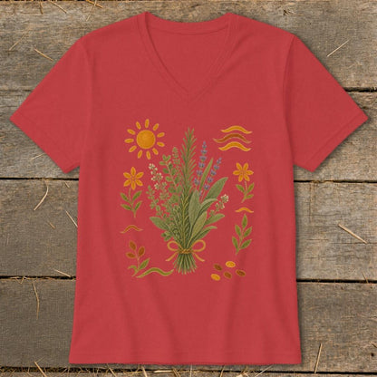 Folk Art Herbs V-neck