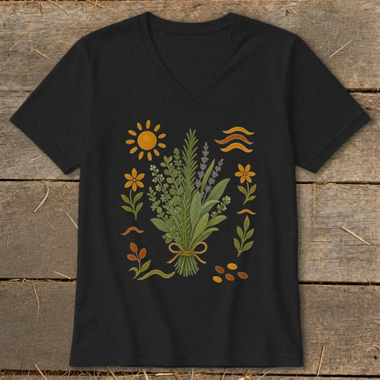 Folk Art Herbs V-neck