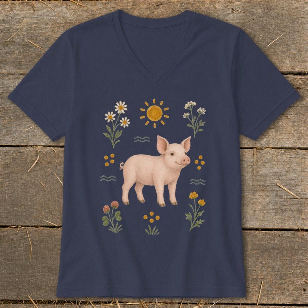 Folk Art Pig V-neck