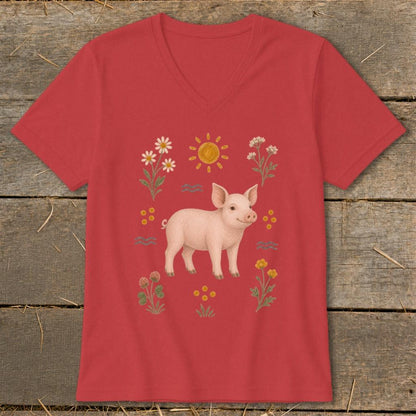 Folk Art Pig V-neck
