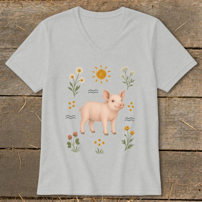 Folk Art Pig V-neck