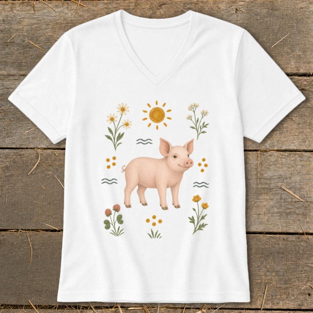 Folk Art Pig V-neck