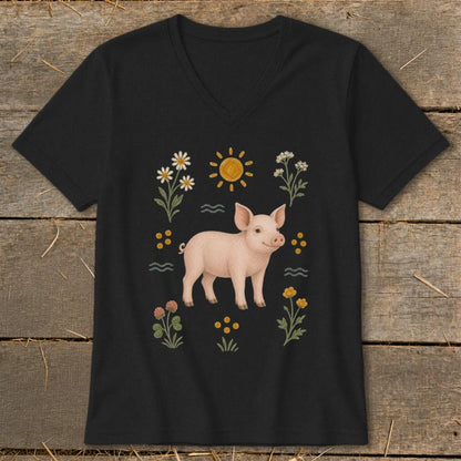 Folk Art Pig V-neck