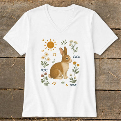 Folk Art Rabbit V-neck