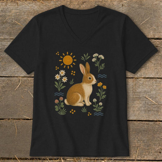 Folk Art Rabbit V-neck