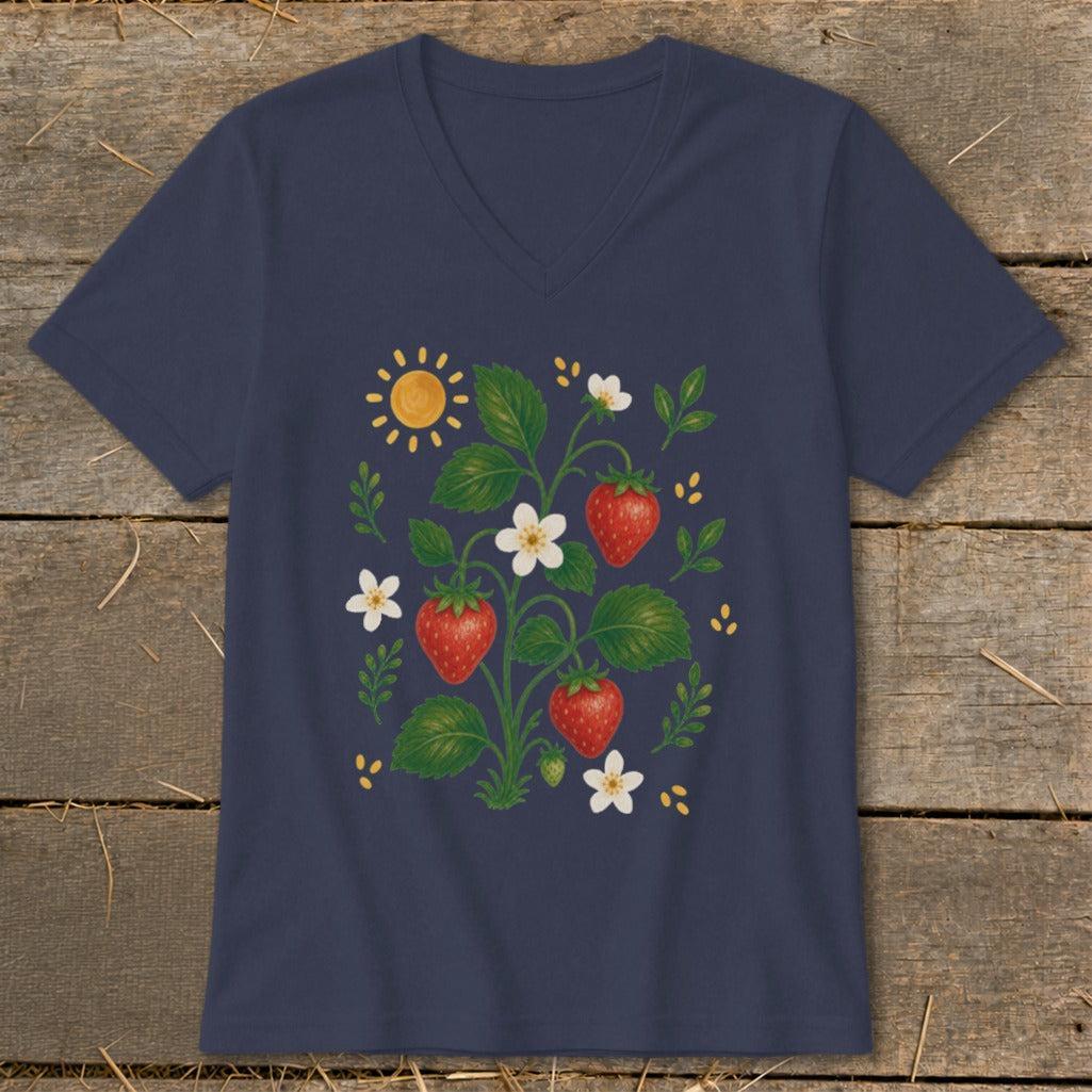 Folk Art Strawberries V-neck
