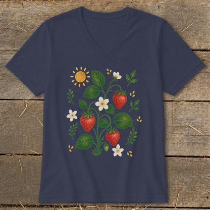 Folk Art Strawberries V-neck