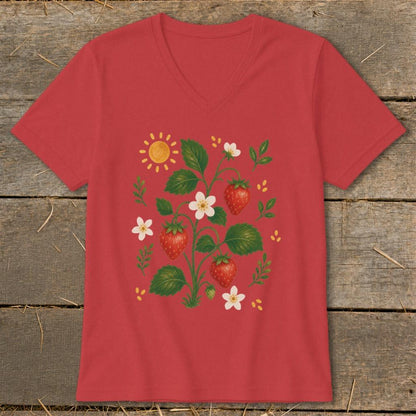Folk Art Strawberries V-neck