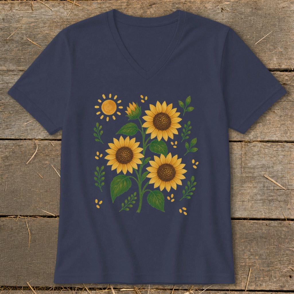 Folk Art Sunflowers V-neck