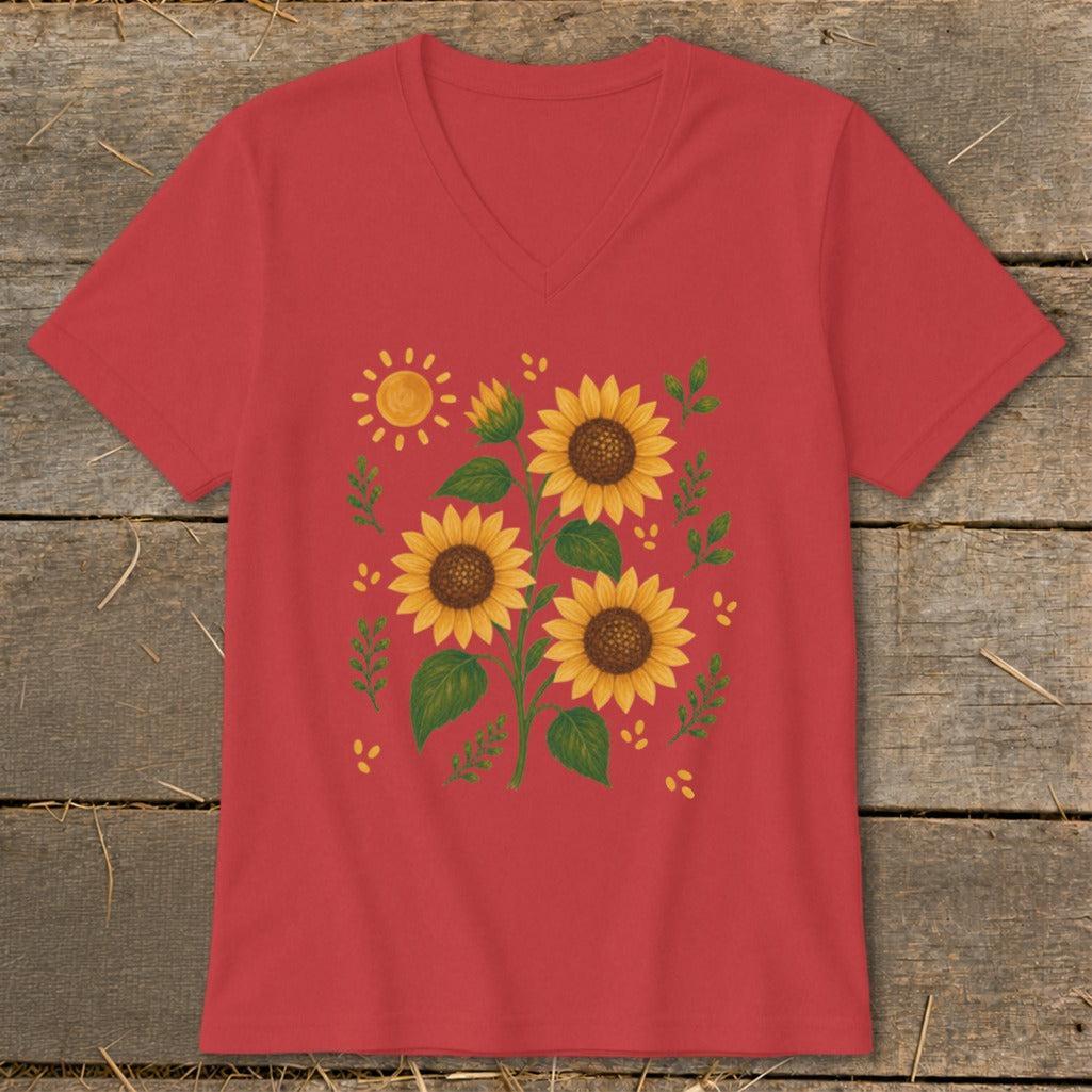 Folk Art Sunflowers V-neck