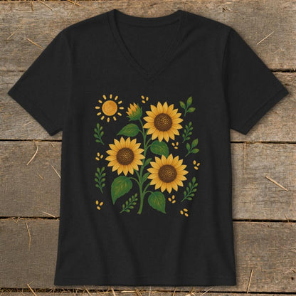 Folk Art Sunflowers V-neck