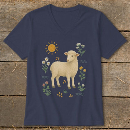 Folk Art Sheep V-neck