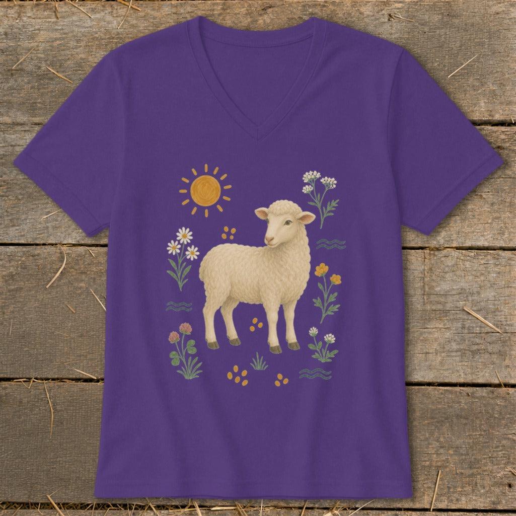 Folk Art Sheep V-neck