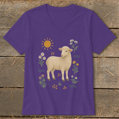 Folk Art Sheep V-neck