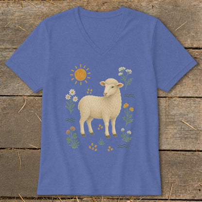 Folk Art Sheep V-neck