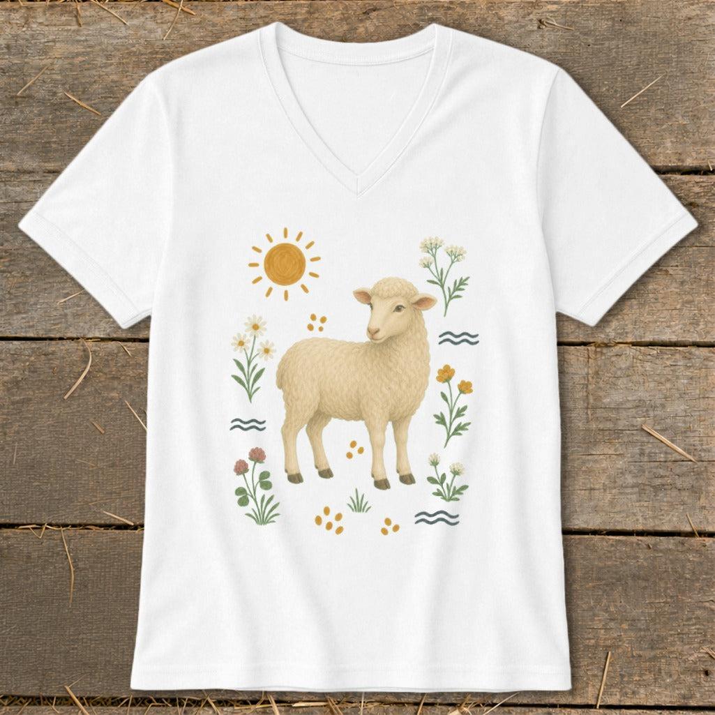 Folk Art Sheep V-neck