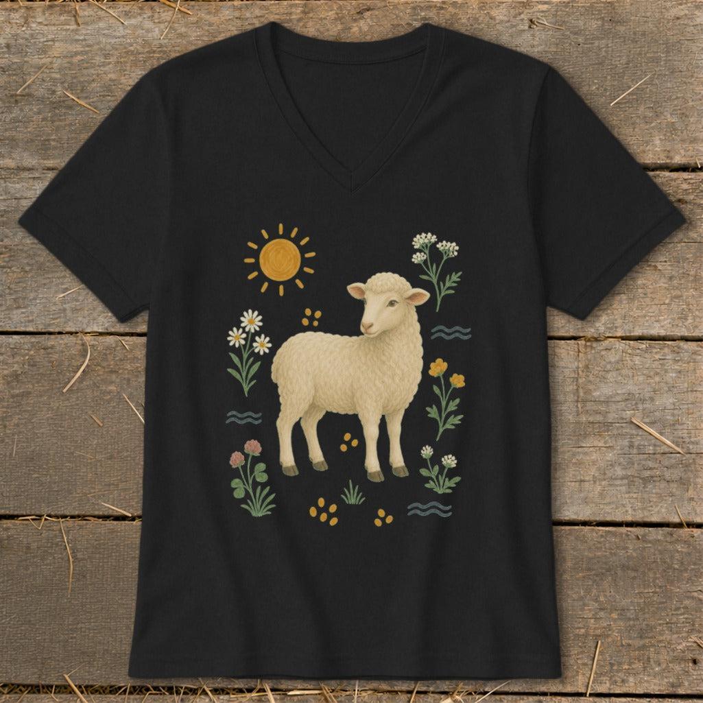 Folk Art Sheep V-neck