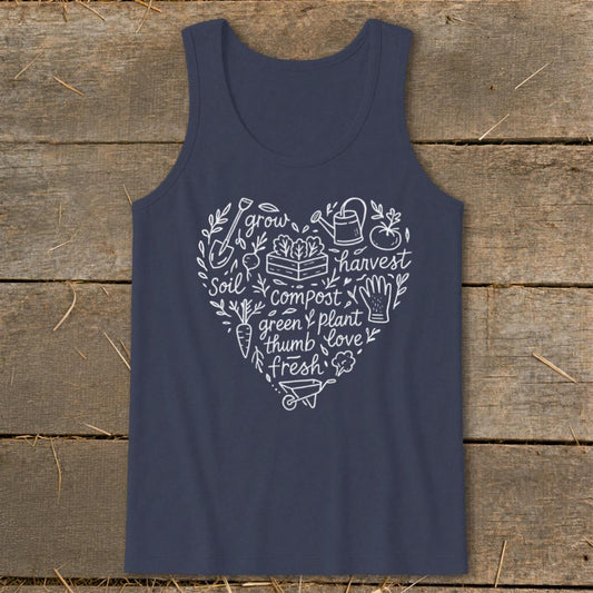 Gardening Heart Tank Top - Navy