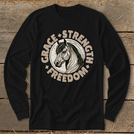 Grace Strength Freedom Long Sleeve Tee - Black